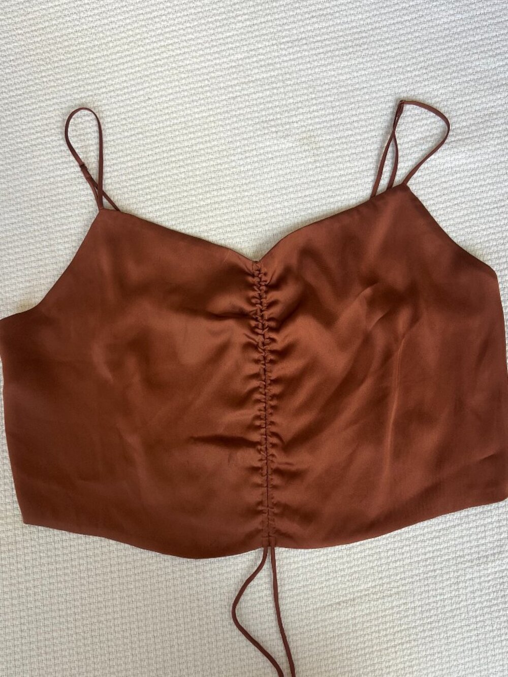 Satin Ruched Drawstring Cami Top - Rust - Picture 6 of 6